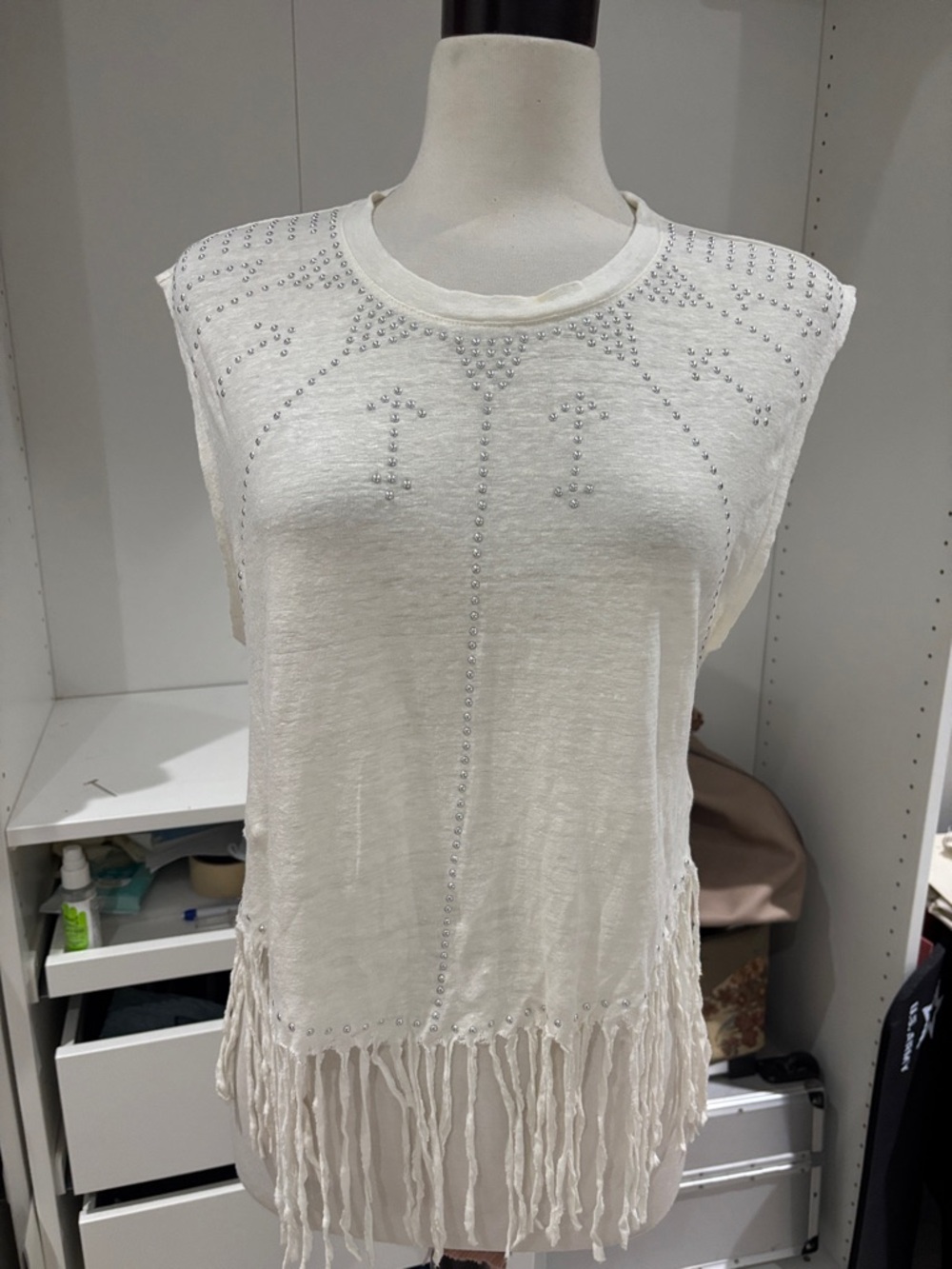 Rebecca Minkoff Cream Crop Top with Silver Studs